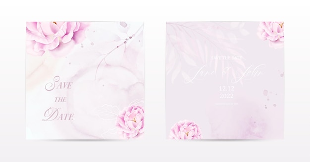 Set of square cards designed with pink rose flowers watercolor Collection watercolor botanical vector suitable for Wedding Invitation save the date thank you or greeting card