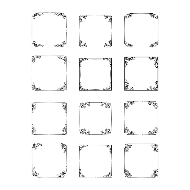 Set of Square Frame Floral Illustrations