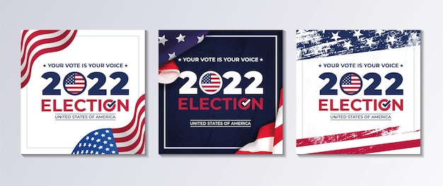 Set of square illustration vector graphic of united states flag election and year 2022