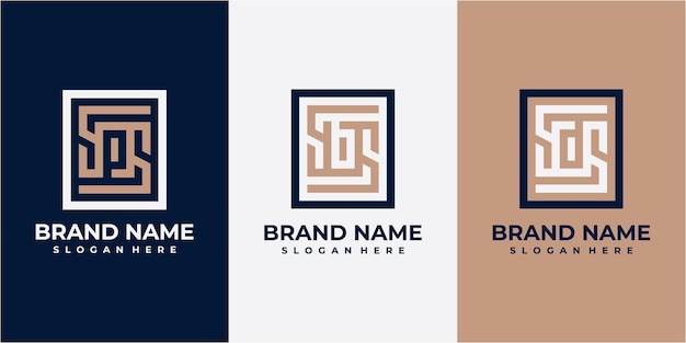 Set of square letter logo design. PS logo. SB logo. SD logo. square line logo design