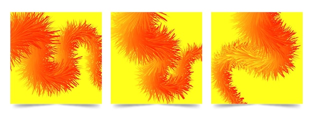 Set of square liquid abstract yellow and orange background