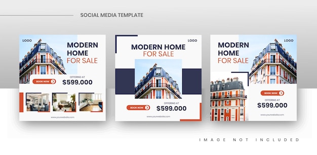 Vector set of square real estate social media post template