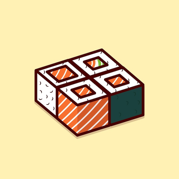 Set of square sushi cartoon vector icon illustration