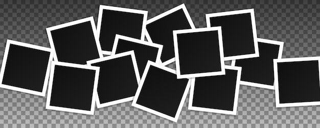 Set of square vector photo frames. Collage of realistic frames isolated on transparent background. Template design.