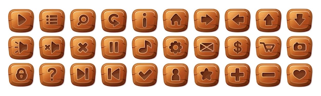 Set of square wooden buttons in cartoon style an asset for a GUI