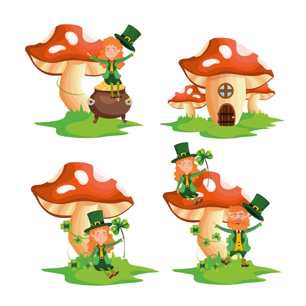 Set st patrick woman and man with fungus house