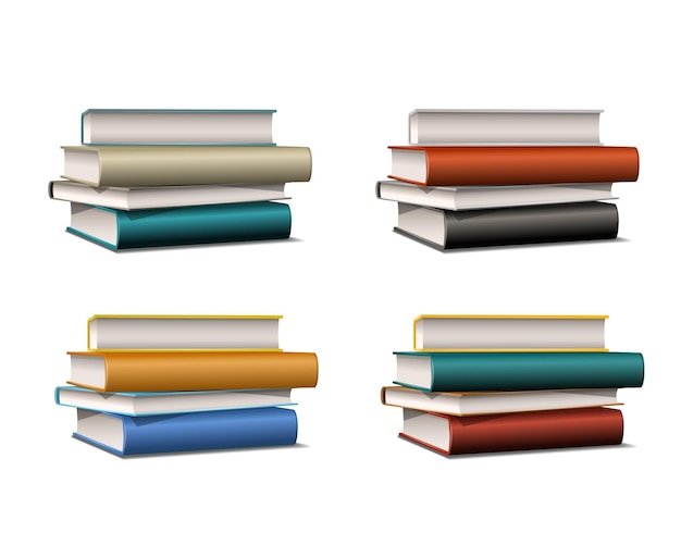 Set of Stacks of colorful books Books various colors isolated on white