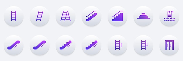 Set of Stairs Silhouette Icon Collection Staircase Icon Elevator Ladder Stairway Escalator Stair