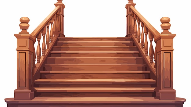 a set of stairs with a wooden railing and a brown wooden railing