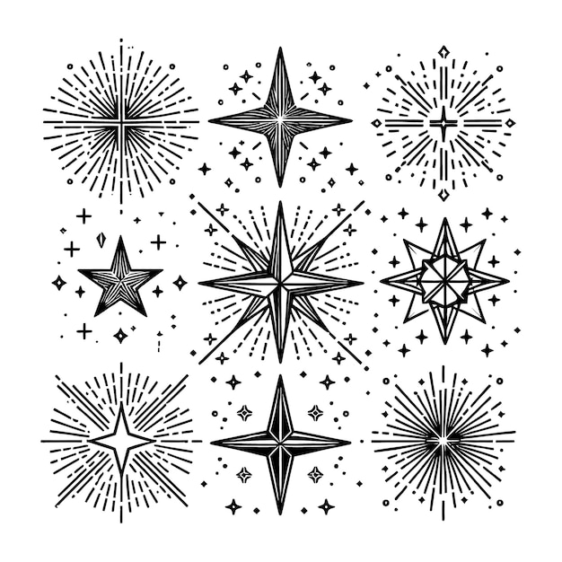 set star icons Twinkling stars sparks vector abstract stars