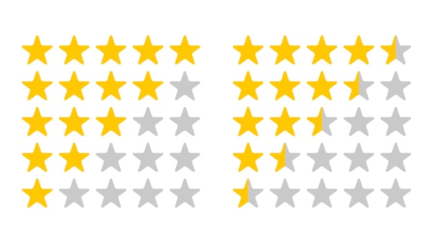 Vector set of star rating isolated yellow and gray vector stars