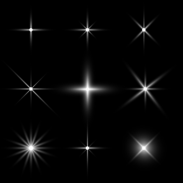 Set of starlight lighting effects on black.