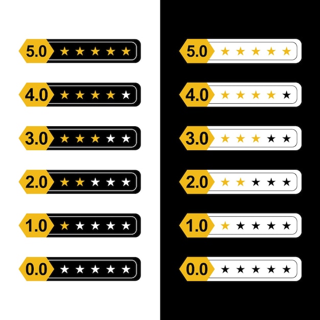 Set of Stars Rating Symbols Black and White. Rating Stars Set. Vector illustration of Rating Stars