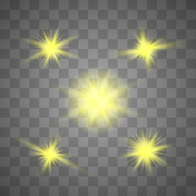 Set of stars on a transparent white and gray background on a chessboard.