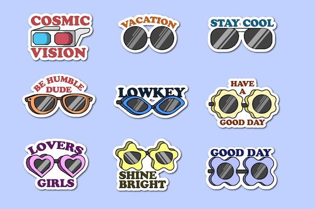 Vector set sticker cute style quotes