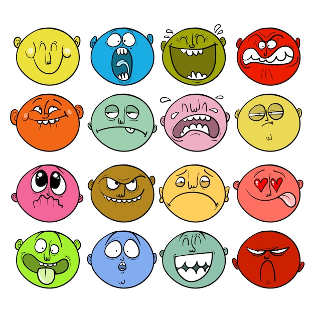 Set of Sticker faces with different emotions