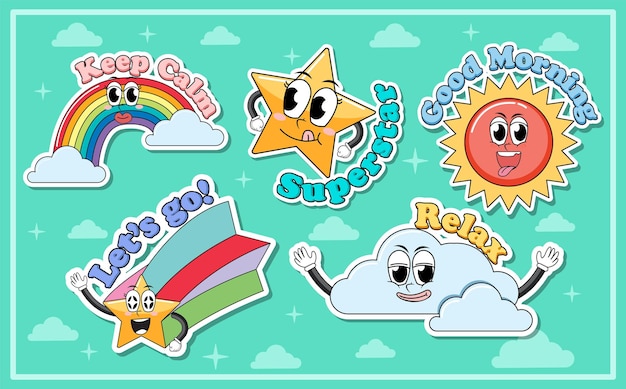 Set of sticker logo icon comic style