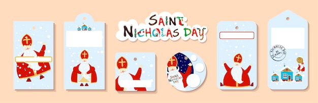 Set of stickers for the day of St Nicholas St Nicholas Day Mikulas Sinterklaas Eve Gift tags