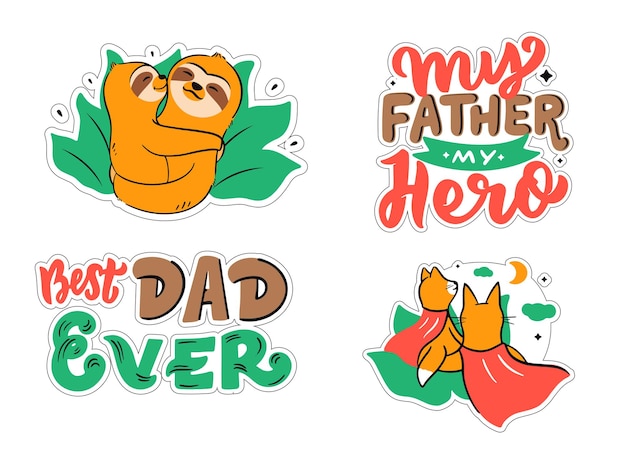 The set of  stickers is about Father's day. The cartoonish animals of fox and sloth are hugging.