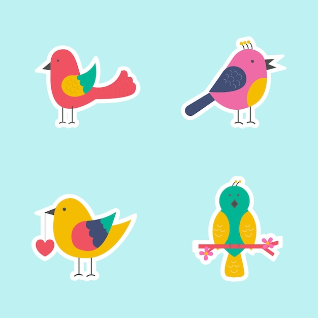 Vector a set of stickers with different birds on them