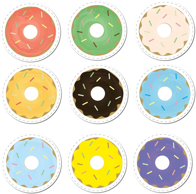 Set of stickers with donuts for web