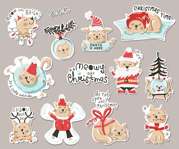 Set of stickers with funny cats.