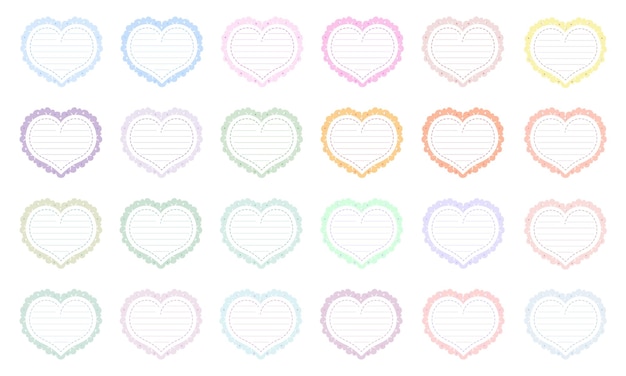 set of sticky cute hearts frames letter notes for writing with pastel coloring