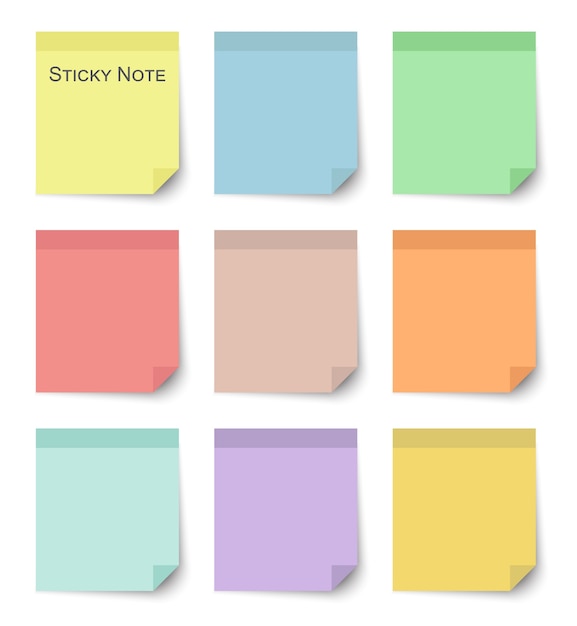 Set of sticky notes with flat and pastel color 