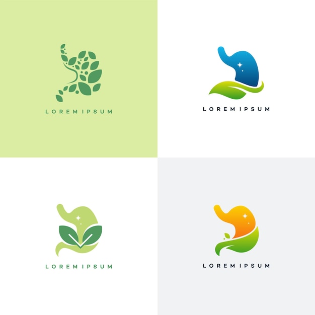 Set of Stomach logo designs concept, Healthy Stomach logo template, Nature Stomach logo