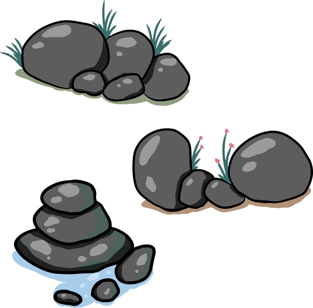 Vector set of stones with grass