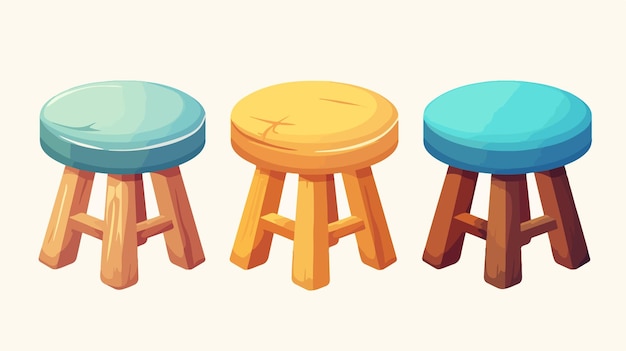 a set of stools with different colors and shapes