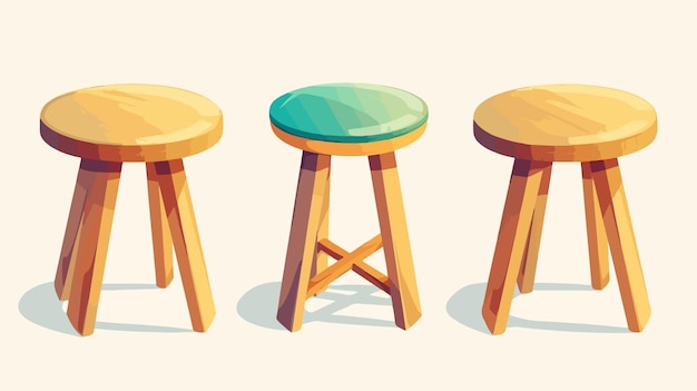 Vector a set of stools with a green cushion and a wooden stool