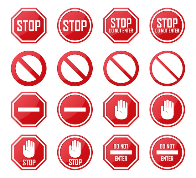 Set of stop, no enter, forbidden icons