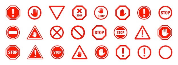 Set stop red sign icons set Set of prohibition sign Vector illustration