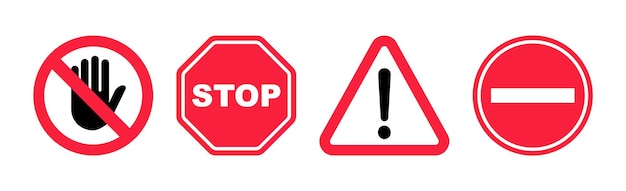 Set of stop signs Danger warning and attention signs