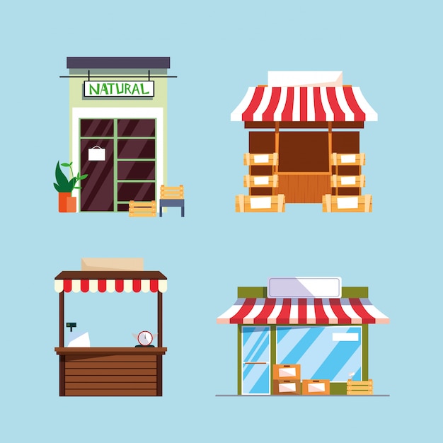 Set of store facades buildings