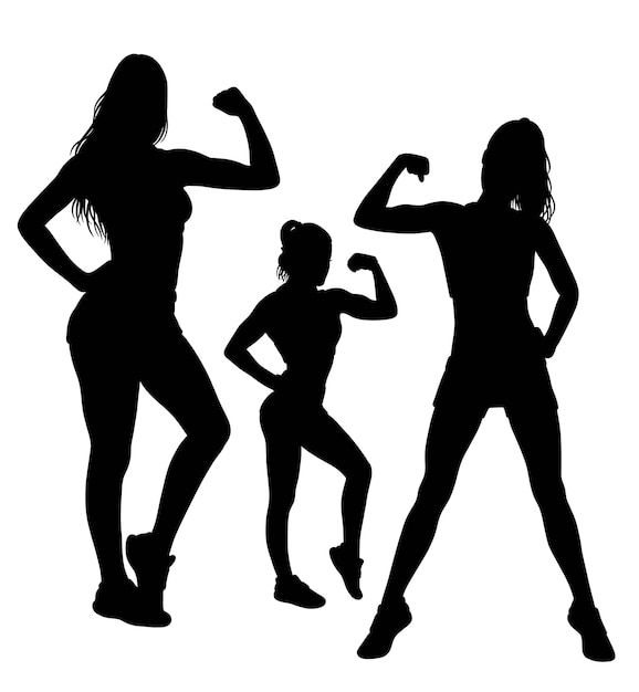 Set of strong female pose silhouette