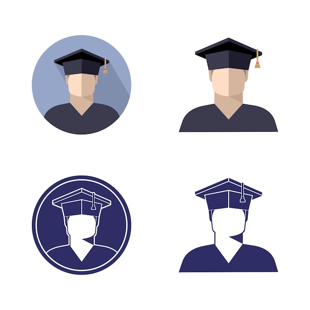 Set of student boy in graduate cap monochrome and color image in a circle and separately