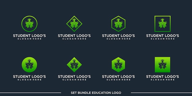 set STUDENT logo design vector bundle premium