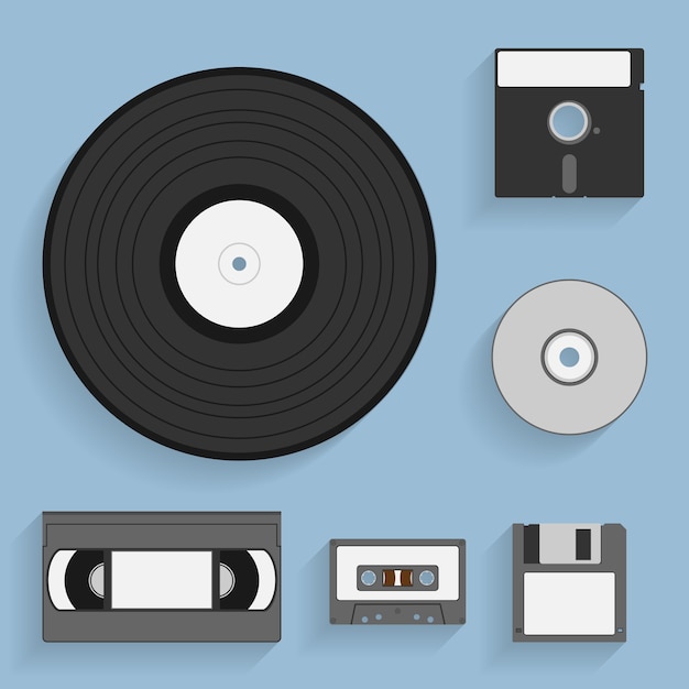 Set of  style icons of vintage data carriers