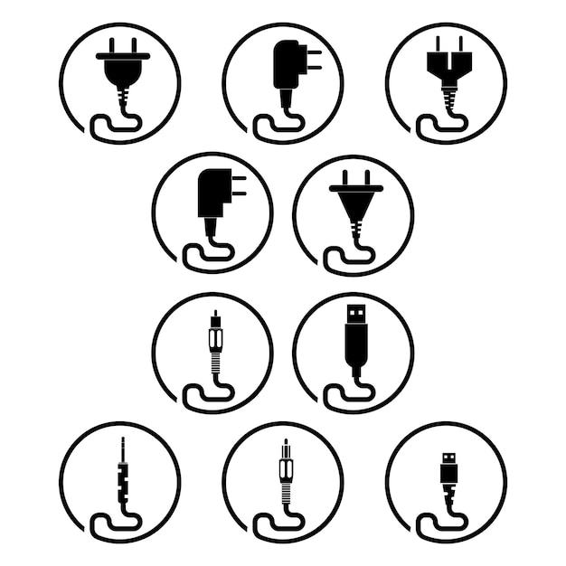 A set of stylish icons connectors plugs sockets video cable audio cable