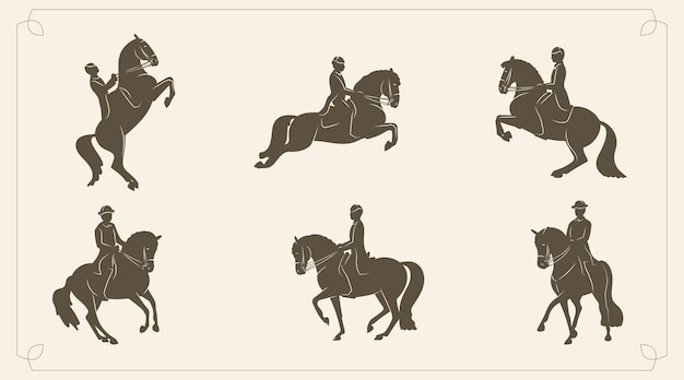 Set of stylized silhouettes classic dressage