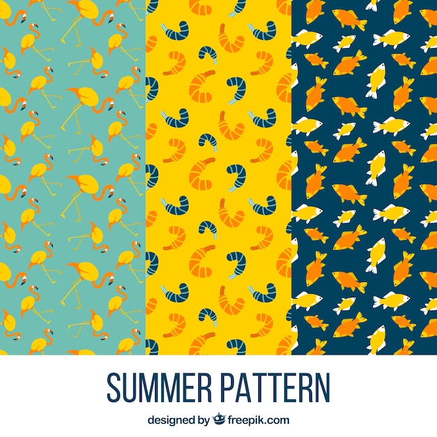 Vector set of summer animal patterns