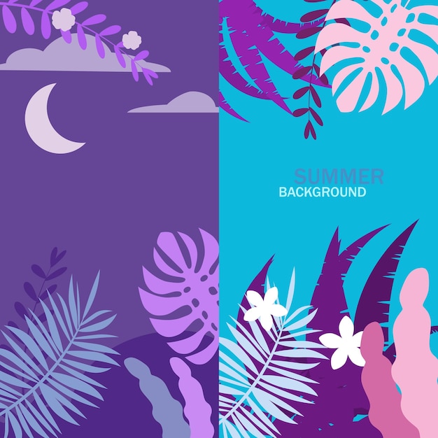 Set of summer backgrounds floral exotic plants leaves banners posters cover design templates