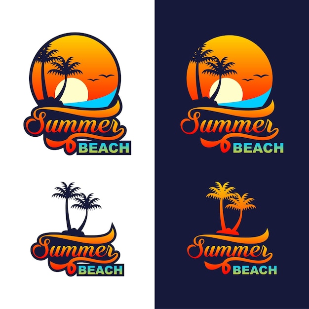 set of summer beach badge logo design