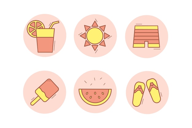 Set of summer beach icons on white background