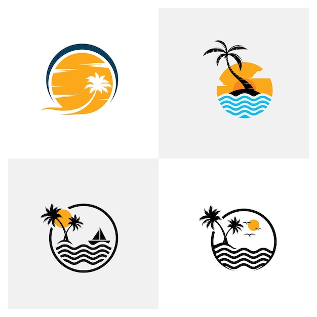 Set of Summer Beach logo design Vector Beach logo template design concept Creative icon