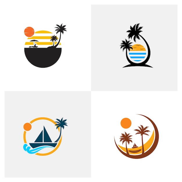 Set of Summer Beach logo design Vector Beach logo template design concept Creative icon