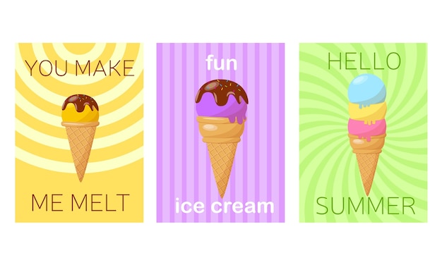 Set of summer card on pattern design, poster, template, greeting,cards, ice cream, polygon, Vector