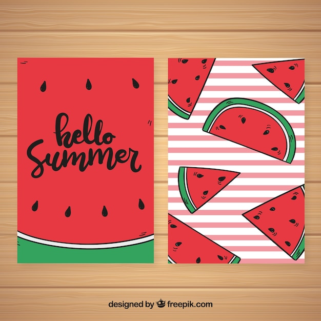 Set of summer cards with watermelons pattern